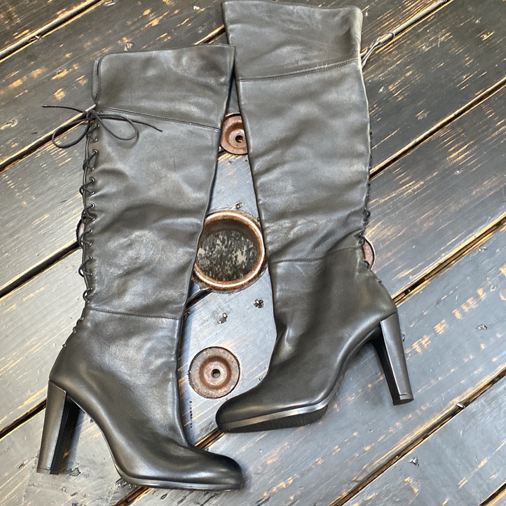 Stuart Weitzman Over-the-Knee or Knee-High Boots with Lace-Back Detailing